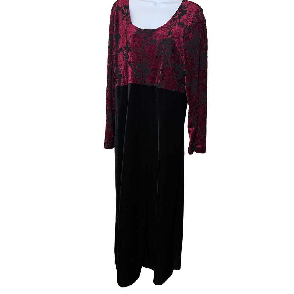 VTG Molly Malloy Velvet Maxi Dress Black Burgundy Whimsigoth Vampire Goth 90s